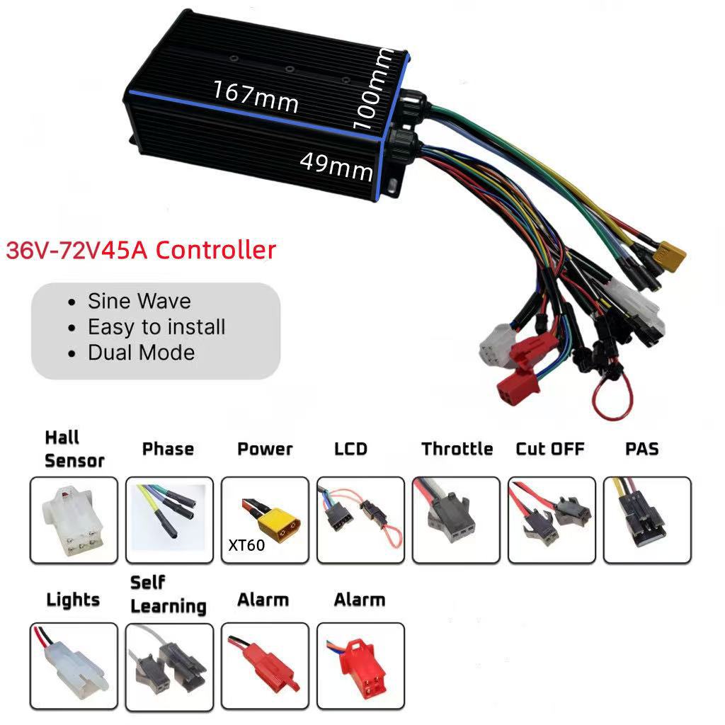 72V 45A Dual Controller - Contrôleur à onde sinusoïdale trois modes